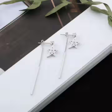 925銀針×閃耀之星×後掛式流蘇耳針