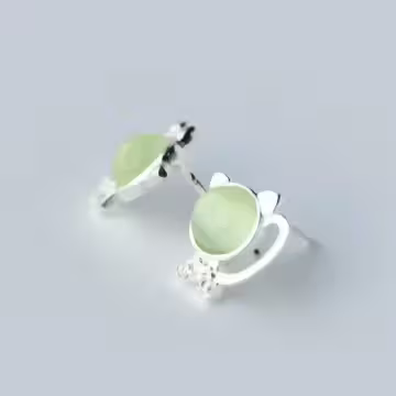 925銀針×綠瑪瑙小貓×耳針