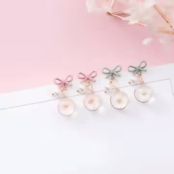 少女心蝴蝶結櫻花琉璃×吊墜耳環×灰綠