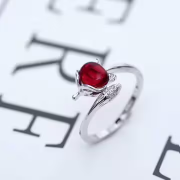 925銀飾×紅寶石狐狸×開口戒指