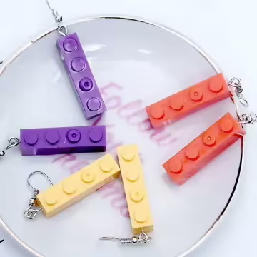 彩色積木×吊墜耳勾×亮紫