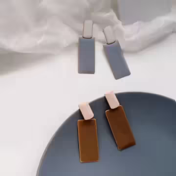 雙拼長方型幾何片×吊墜耳環×灰白