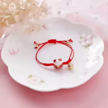 幸福御守貓×拉繩手鍊×紅