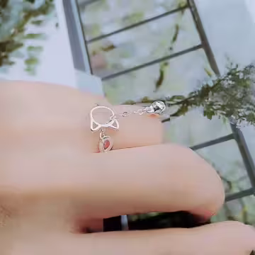 925銀飾×貓咪鈴鐺×開口戒指