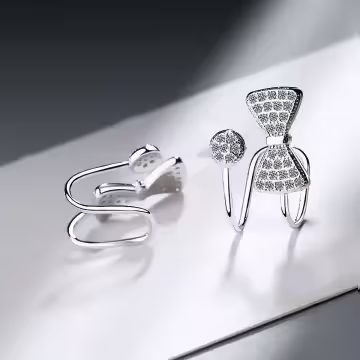 蝴蝶結圓晶鑽×U型耳骨耳夾