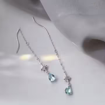 波浪藍色淚滴×吊墜耳線