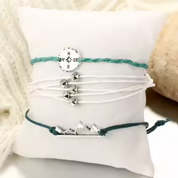 指南針高山圓珠&times;三套件抽繩手鍊組