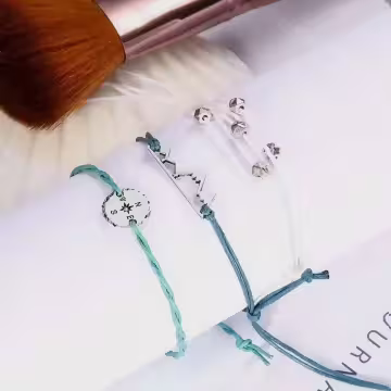 指南針高山圓珠&times;三套件抽繩手鍊組