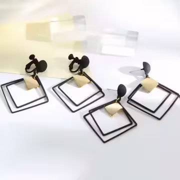 雙層菱形酷黑金屬×吊墜耳環