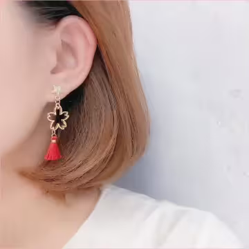 黑貓紅櫻流蘇×不對稱吊墜耳環