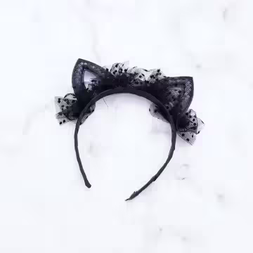 蕾絲貓耳朵抓皺×髮箍×共三色