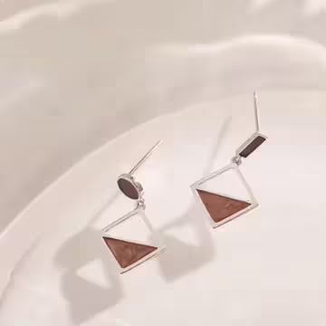 925銀針×琥珀咖鏤空菱形×耳針