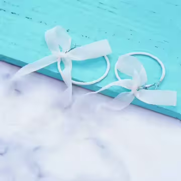 薄紗綁帶蝴蝶結圓環×吊墜耳環×共二色