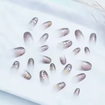 星空駝灰透明漸層亮面×穿戴式手指甲片×二十四入