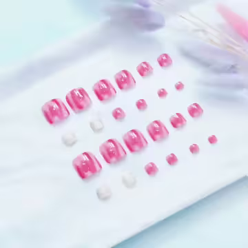 粉紅雲彩亮面×穿戴式腳指甲片×二十四入