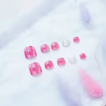 粉紅雲彩亮面×穿戴式腳指甲片×二十四入