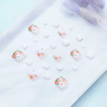 繽紛花朵白底亮面×穿戴式腳指甲片×二十四入