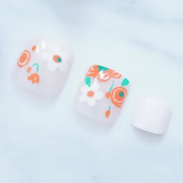 繽紛花朵白底亮面×穿戴式腳指甲片×二十四入.avif
