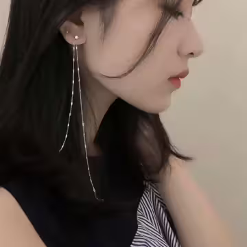 排鑽超長鍊條×後掛式不對稱耳環