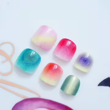 兒童×炫彩貓眼亮面×穿戴式手指甲片×二十四入