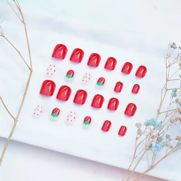 紅草莓甜心亮面×穿戴式手指甲片×二十四入 .avif
