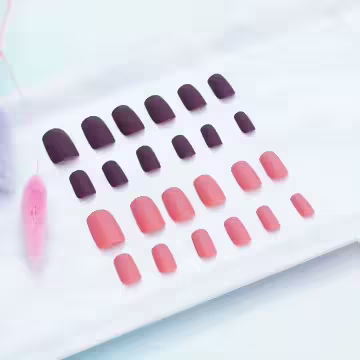 粉磚咖色撞色霧面×穿戴式手指甲片×二十四入