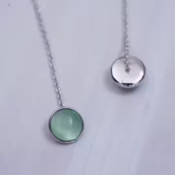 925銀針×翠綠半圓貓眼石×吊墜耳線