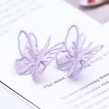 魅紫蕾絲刺繡紫蝴蝶×吊墜耳環