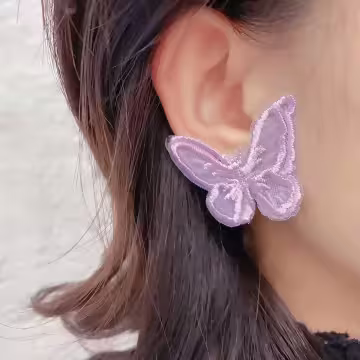 魅紫蕾絲刺繡紫蝴蝶×吊墜耳環