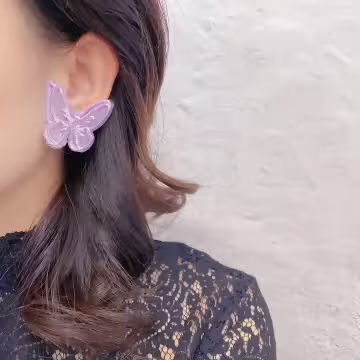 魅紫蕾絲刺繡紫蝴蝶×吊墜耳環