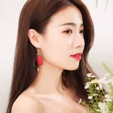 幾何木塊小松果×不對稱吊墜耳勾