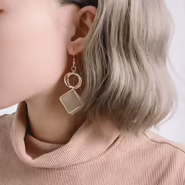 奶茶菱形金屬圓環×螺旋耳夾