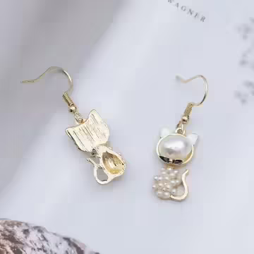 白珍珠小貓咪×吊墜耳勾