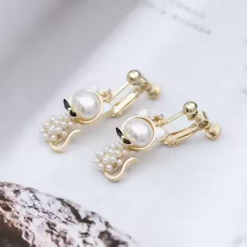 白珍珠小貓咪×螺旋耳夾