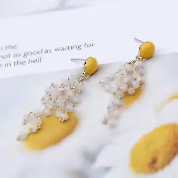 蛋黃珍珠小串流蘇×吊墜耳環