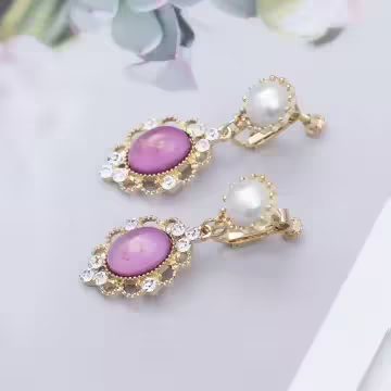 粉紅古典豪華珍珠×螺旋耳夾