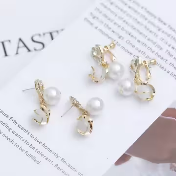 鑲鑽愛心雙珠琉璃×螺旋耳夾