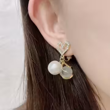 鑲鑽愛心雙珠琉璃×螺旋耳夾