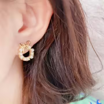 小花圈鑲鑽珍珠×耳環