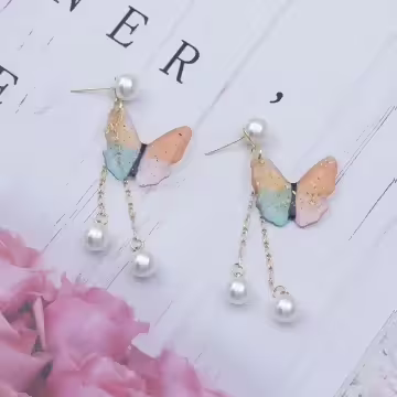 繽透蝴蝶珍珠垂鍊×吊墜耳環