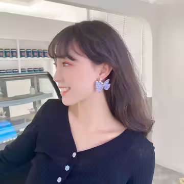 碎花薄紗蝴蝶結珍珠×吊墜耳環×共二色