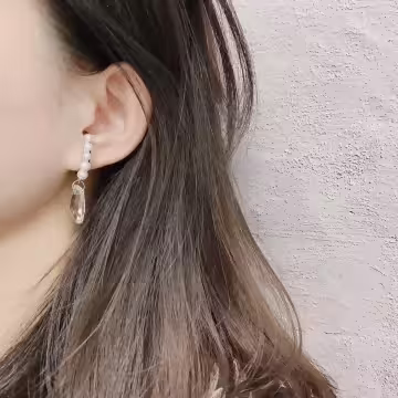 大C垂墜白水晶珍珠×吊墜耳環