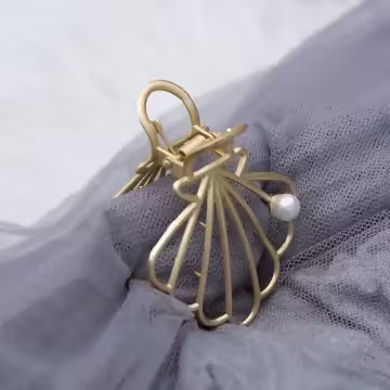 貝殼珍珠金屬線框×鯊魚髮夾