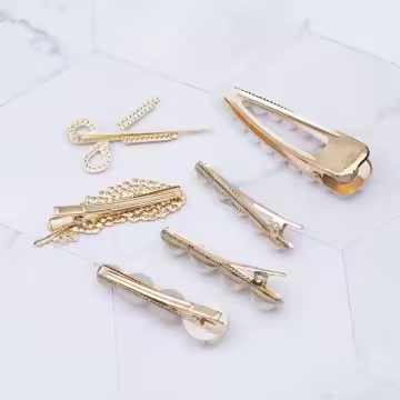 珍珠晶鑽羽毛剪刀海洋×六套件髮夾組