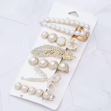 珍珠晶鑽羽毛剪刀海洋×六套件髮夾組