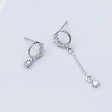 925銀針×圓圈鋯石長桿垂鑽×不對稱吊墜耳線環.avif