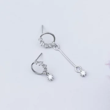 925銀針×圓圈鋯石長桿垂鑽×不對稱吊墜耳線環.avif