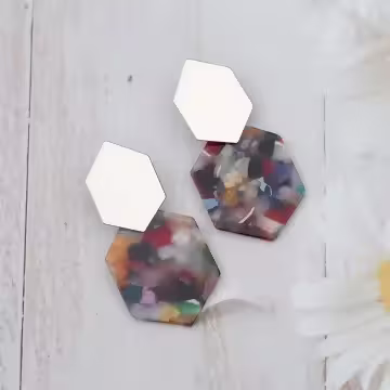 炫彩斑爛六角型×吊墜耳環