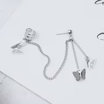 長桿蝴蝶飛×單邊耳骨吊墜耳環
