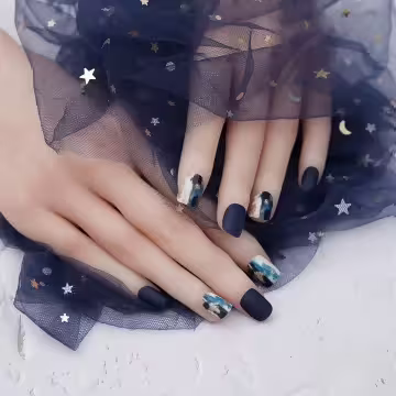 藏藍油彩金粉霧面×穿戴式手指甲片×二十四入